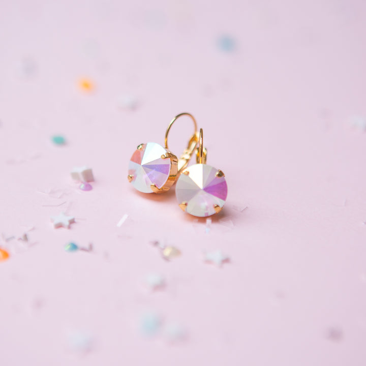12mm Rivoli Stud OR Drop Earrings- Electric White AB