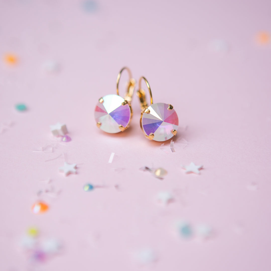 12mm Rivoli Stud OR Drop Earrings- Electric White AB