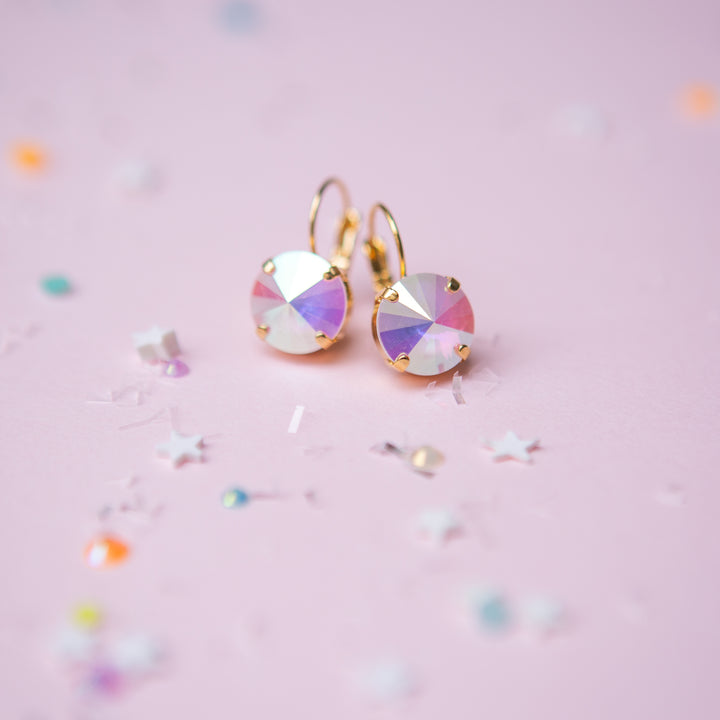 12mm Rivoli Stud OR Drop Earrings- Electric White AB