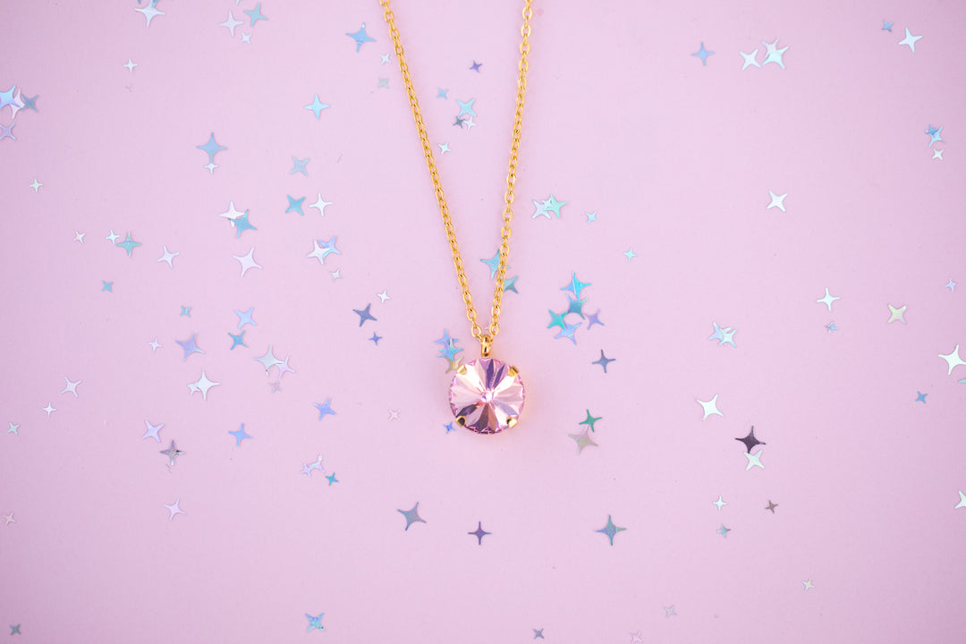 12mm Rivoli Necklace - Light Rose -select color setting