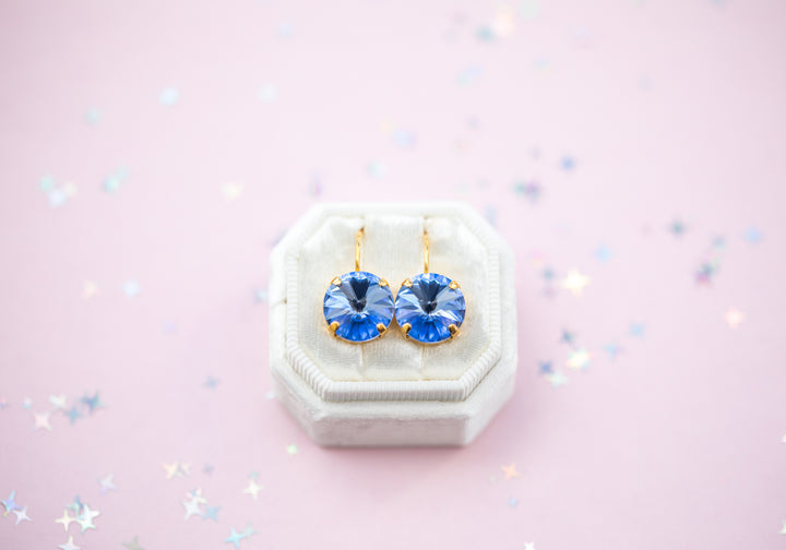 12mm Rivoli Stud OR Drop Earrings- Light Sapphire
