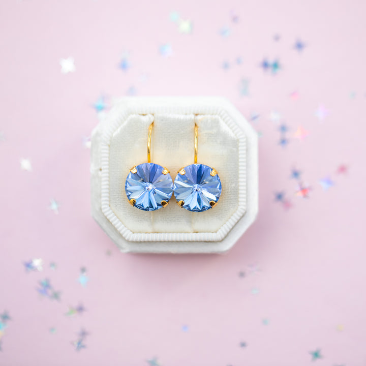 12mm Rivoli Stud OR Drop Earrings- Light Sapphire