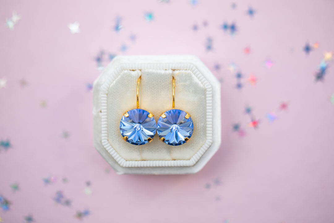 12mm Rivoli Stud OR Drop Earrings- Light Sapphire