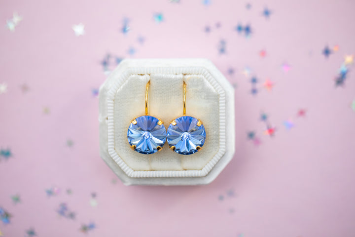 12mm Rivoli Stud OR Drop Earrings- Light Sapphire