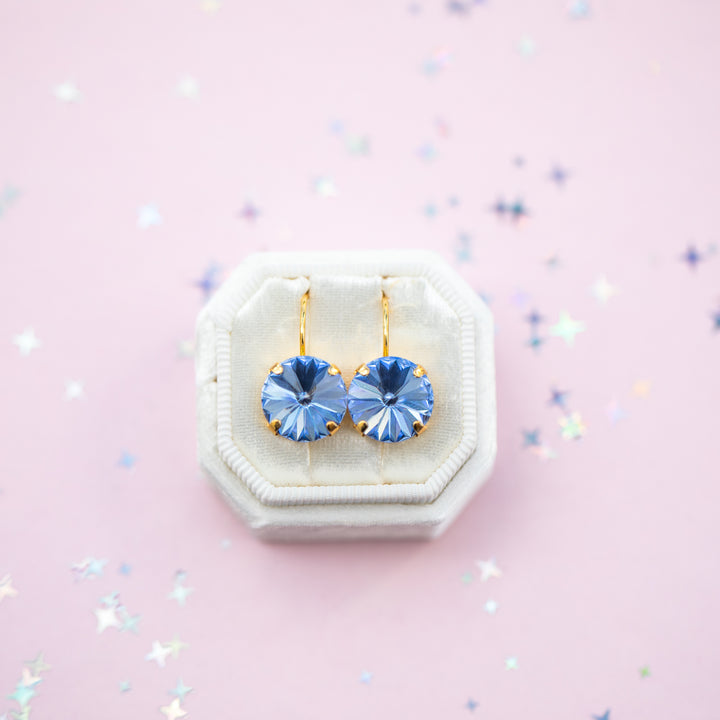 12mm Rivoli Stud OR Drop Earrings- Light Sapphire
