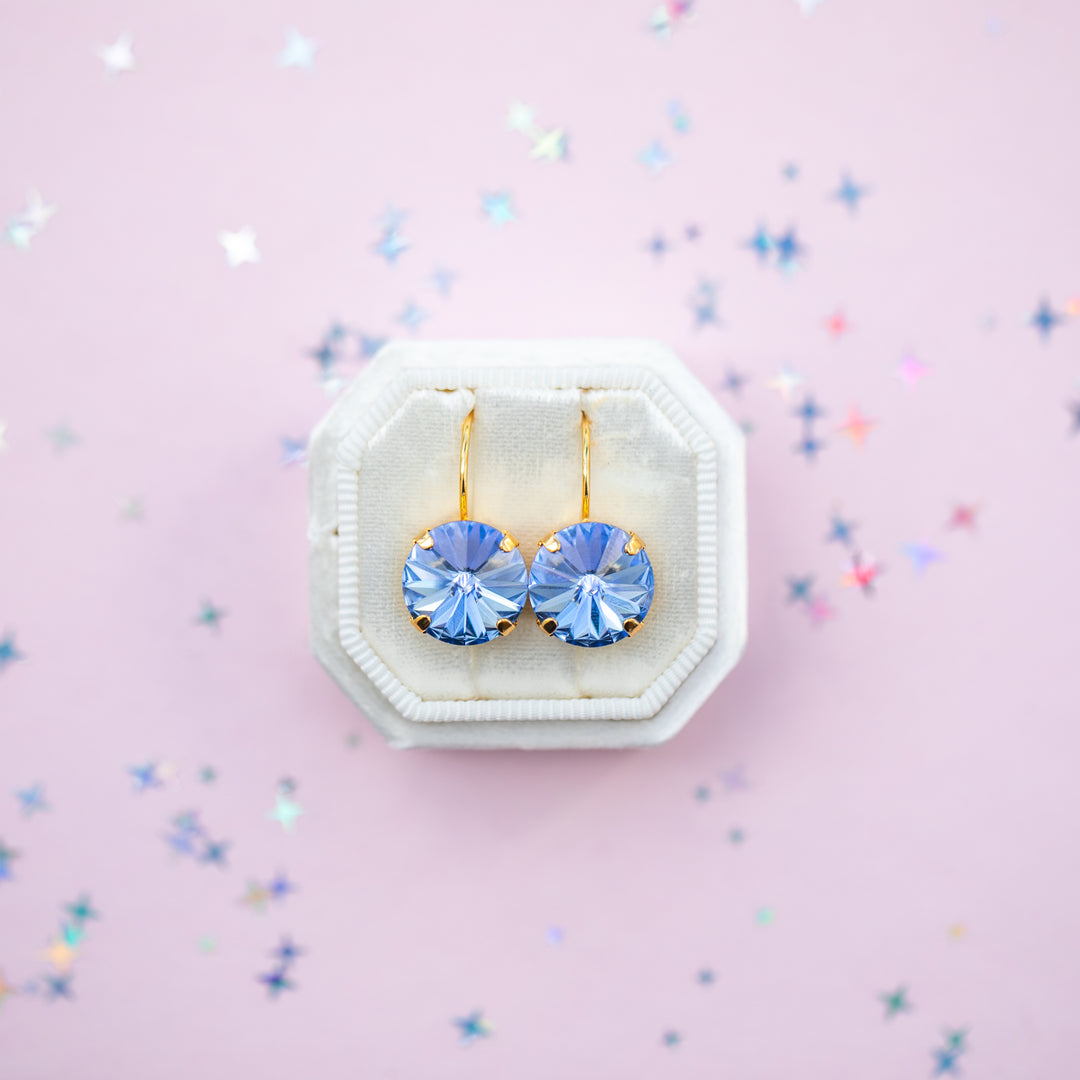 12mm Rivoli Stud OR Drop Earrings- Light Sapphire