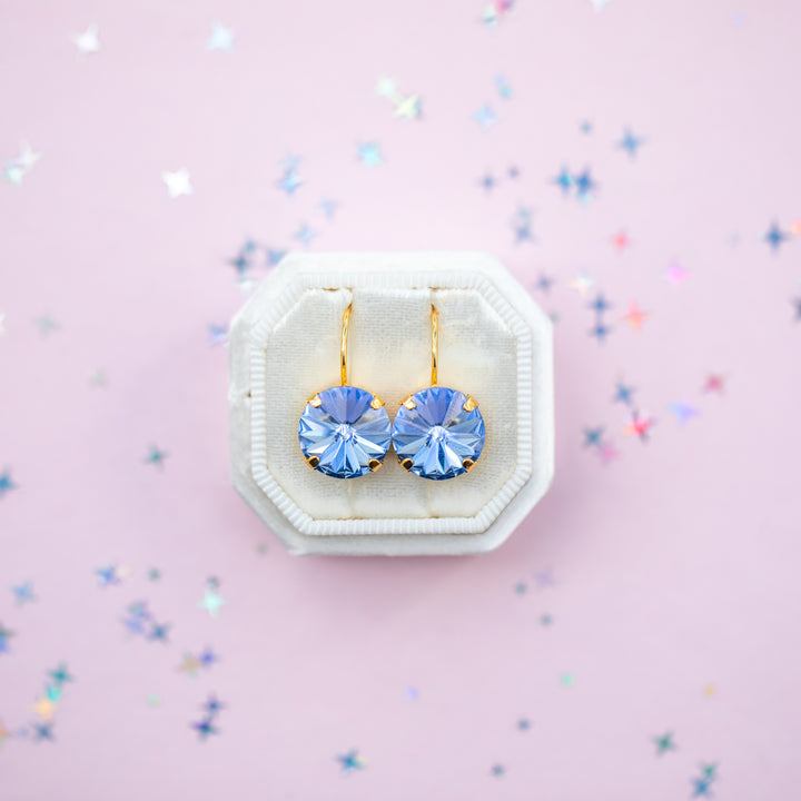 12mm Rivoli Stud OR Drop Earrings- Light Sapphire