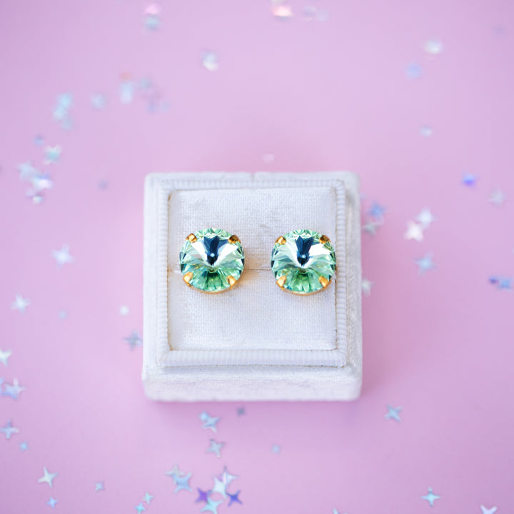 12mm Rivoli Stud OR Drop Earrings- Chrysolite