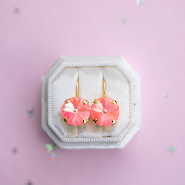 12mm Rivoli Stud OR Drop Earrings- Flamingo Shiny