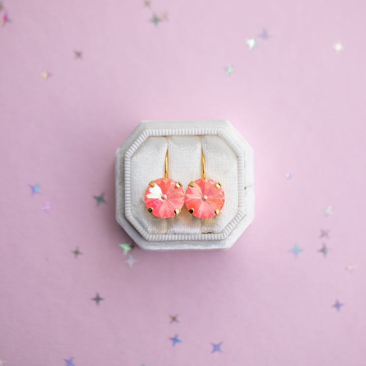 12mm Rivoli Stud OR Drop Earrings- Flamingo Shiny