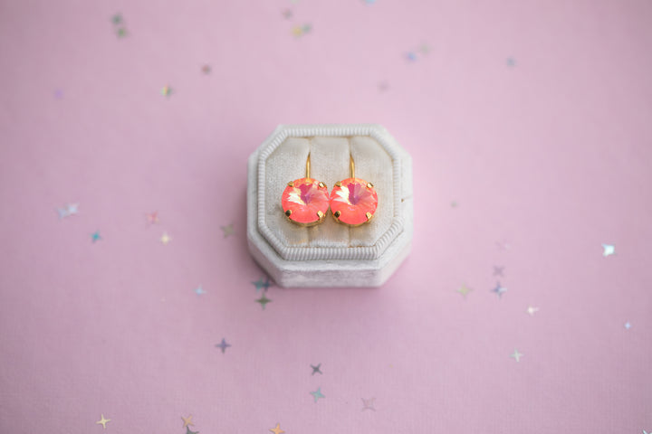 12mm Rivoli Stud OR Drop Earrings- Flamingo Shiny