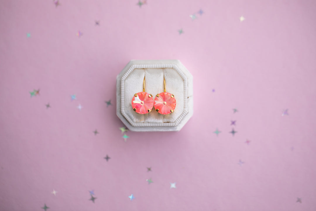 12mm Rivoli Stud OR Drop Earrings- Flamingo Shiny