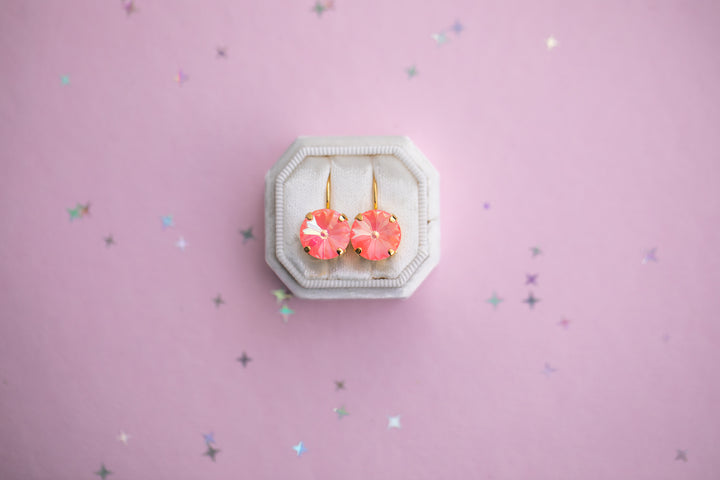 12mm Rivoli Stud OR Drop Earrings- Flamingo Shiny