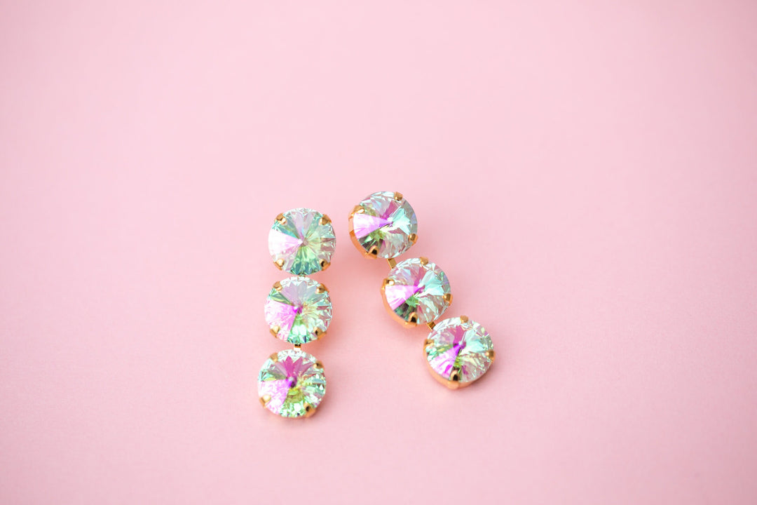 Transmission 12mm Rivoli 3 stone Studs - choose setting color