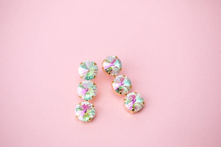 Transmission 12mm Rivoli 3 stone Studs - choose setting color
