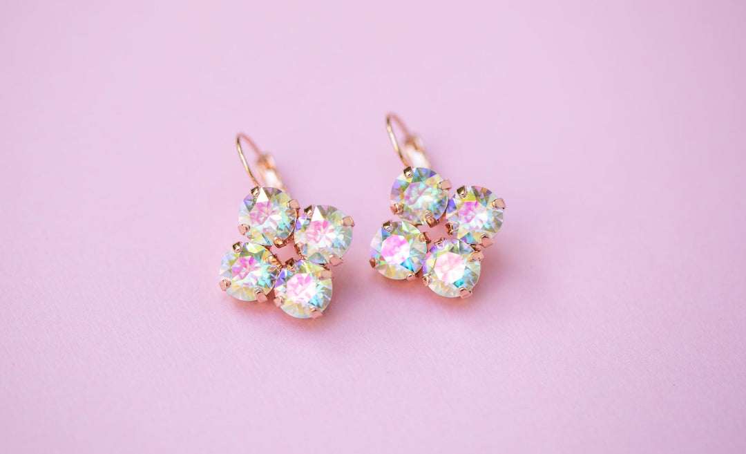 8mm 4 stone Clover Drop OR Stud Earrings Transmission - choose setting color