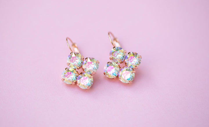 8mm 4 stone Clover Drop OR Stud Earrings Transmission - choose setting color