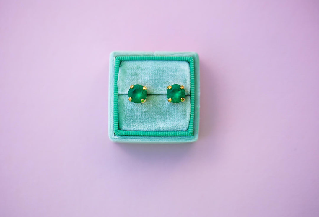 Green Stud Earrings -8mm- choose crystal color and setting color