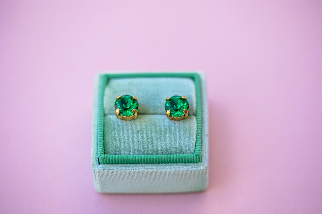 Green Stud Earrings -8mm- choose crystal color and setting color