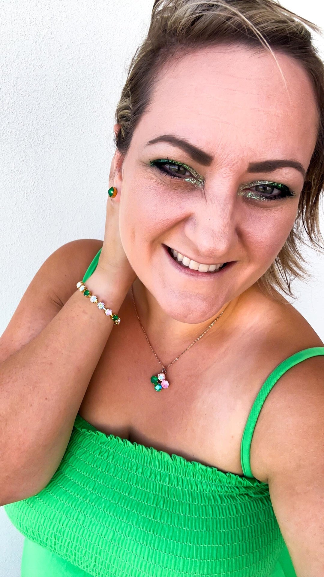 Green Stud Earrings -8mm- choose crystal color and setting color