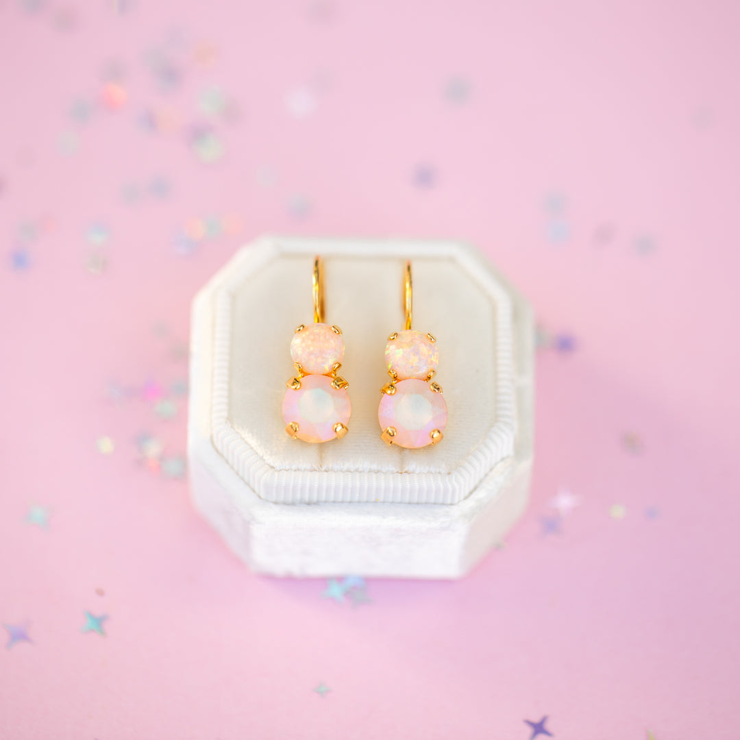 8/6mm Opal Drop Earrings: Imagination Rainbow Apricot Opal and Lt Peach Frost