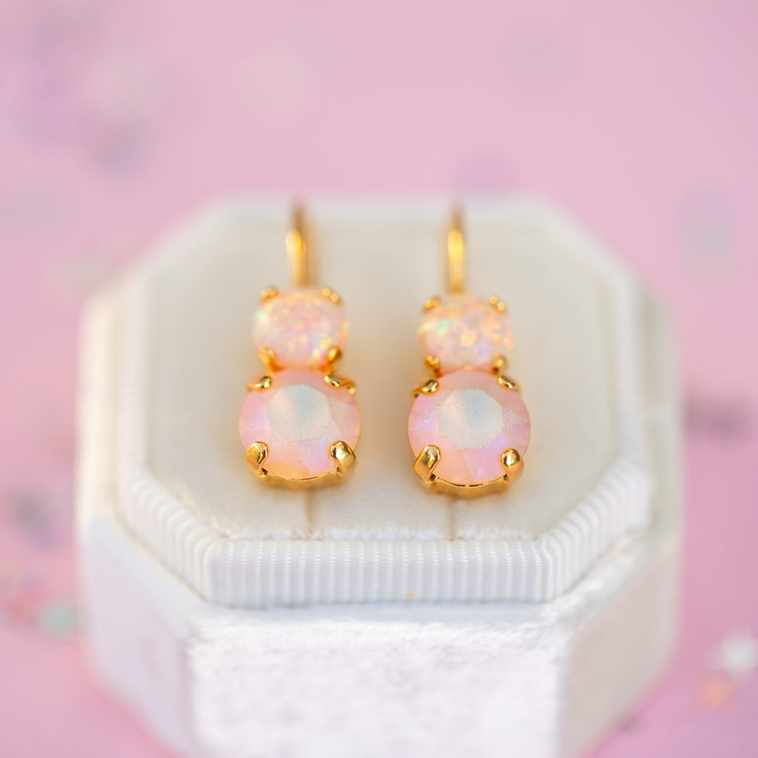 8/6mm Opal Drop Earrings: Imagination Rainbow Apricot Opal and Lt Peach Frost