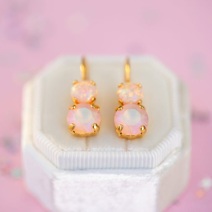 8/6mm Opal Drop Earrings: Imagination Rainbow Apricot Opal and Lt Peach Frost