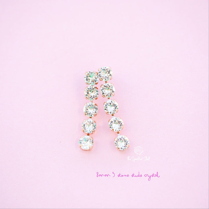 Crystal 5 stone 8mm stud drops - choose setting color