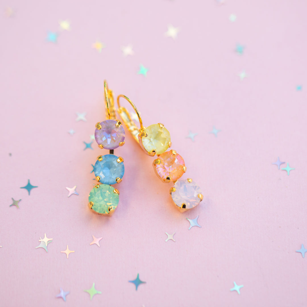 8mm 3 stone Earrings: Milkshake Rainbow