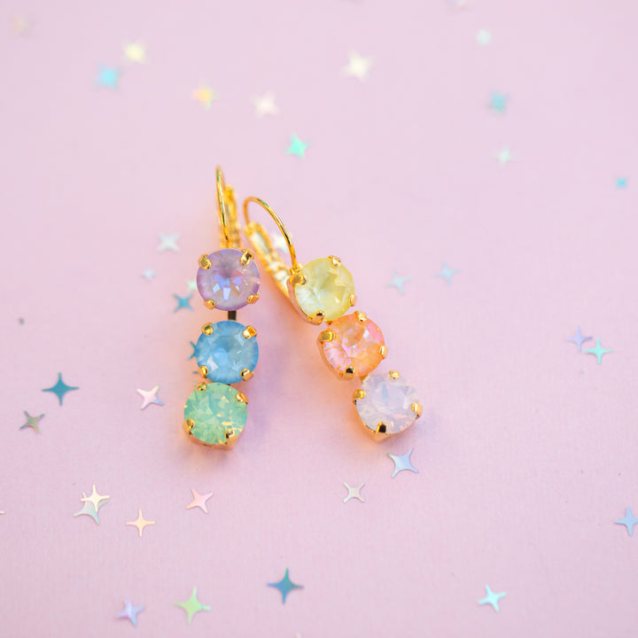 8mm 3 stone Earrings: Milkshake Rainbow
