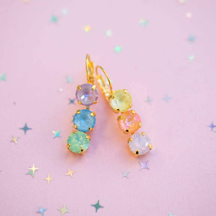 8mm 3 stone Earrings: Milkshake Rainbow