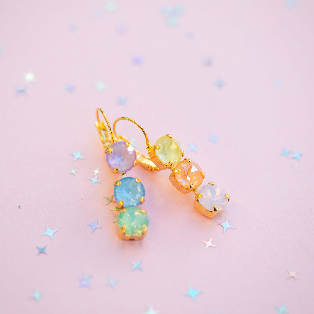 8mm 3 stone Earrings: Milkshake Rainbow