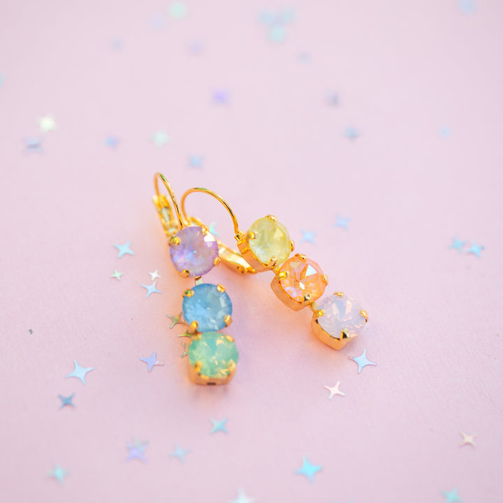 8mm 3 stone Earrings: Milkshake Rainbow
