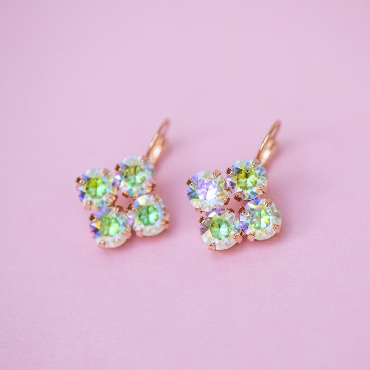 8mm 4 stone Clover Drop OR Stud Earrings Transmission - choose setting color