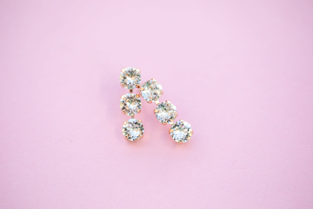 Crystal 8mm 3 stone Stud or Leverback Drop earrings