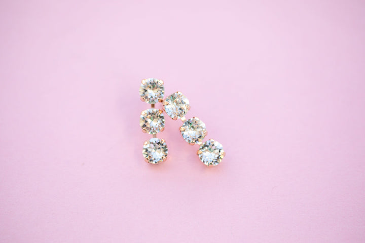 Crystal 8mm 3 stone Stud or Leverback Drop earrings