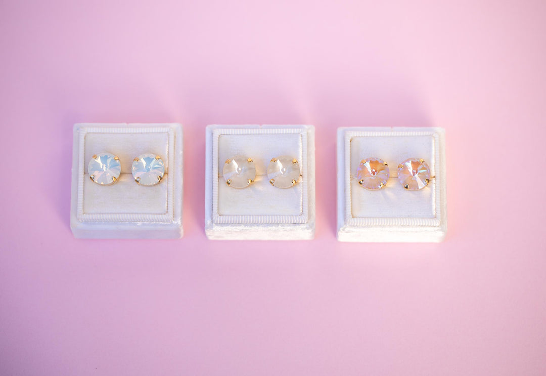 Neutral Stud Earrings -12mm Rivoli- choose crystal color and setting color