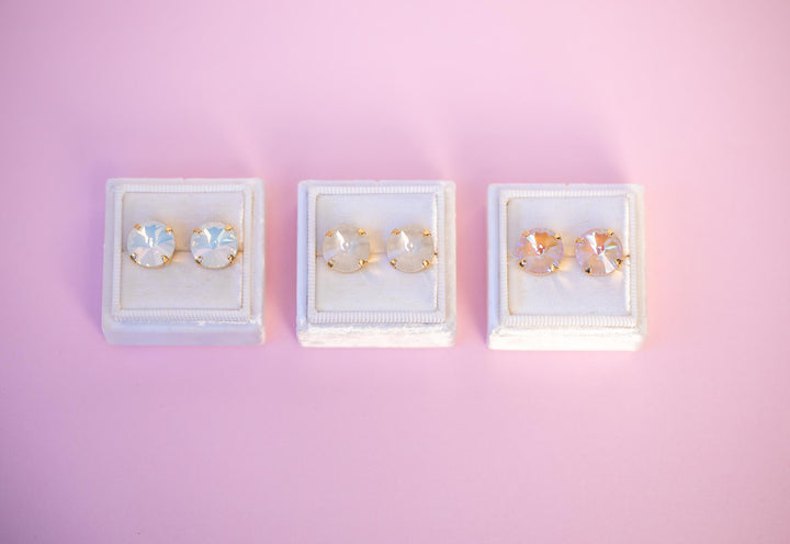 Neutral Stud Earrings -12mm Rivoli- choose crystal color and setting color