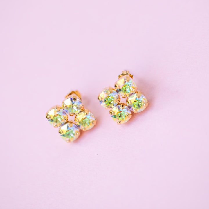 6mm 4 stone Clover Stud Earrings - Transmission - choose setting color