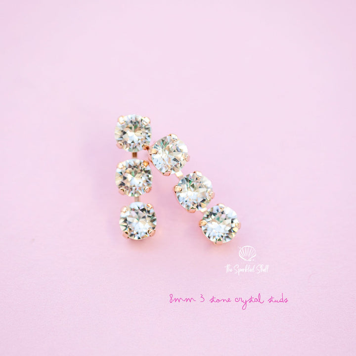 Crystal 8mm 3 stone Stud or Leverback Drop earrings