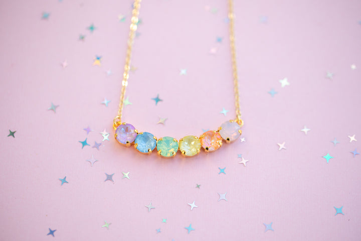 8mm 6 stone Necklace: Milkshake Rainbow
