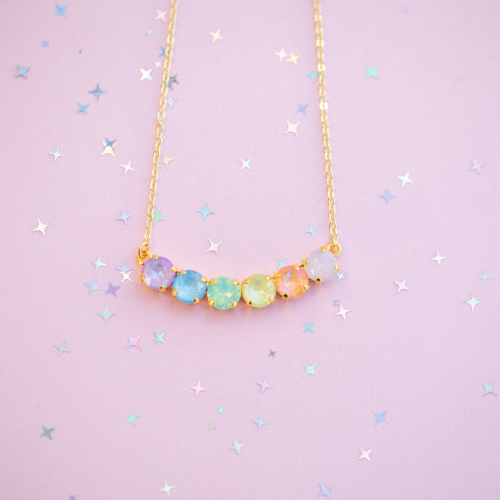 8mm 6 stone Necklace: Milkshake Rainbow