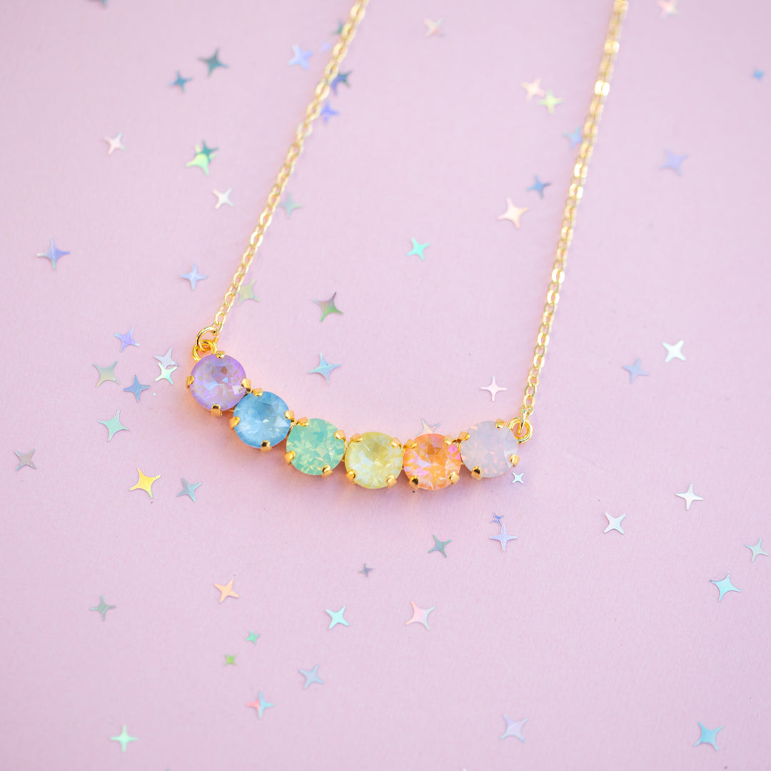 8mm 6 stone Necklace: Milkshake Rainbow