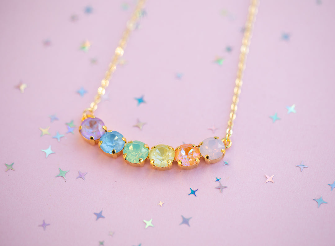 8mm 6 stone Necklace: Milkshake Rainbow