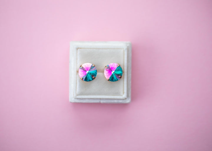 12mm Rivoli Studs OR Leverback Drops Seaside Sparkle - choose setting color