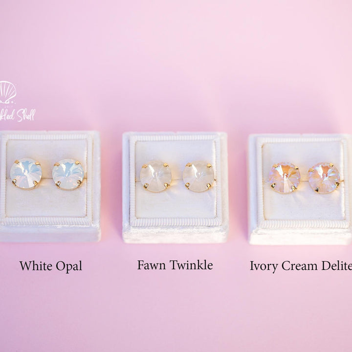 Neutral Stud Earrings -12mm Rivoli- choose crystal color and setting color