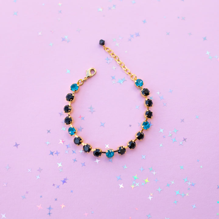 6mm Crystal Bracelet: Jet and Peacock Twinkle  - Choose setting Color and Length