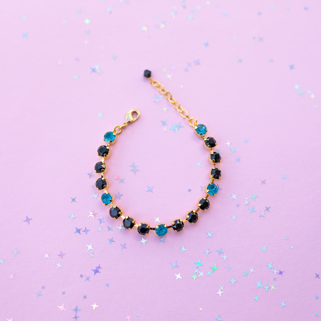 6mm Crystal Bracelet: Jet and Peacock Twinkle  - Choose setting Color and Length