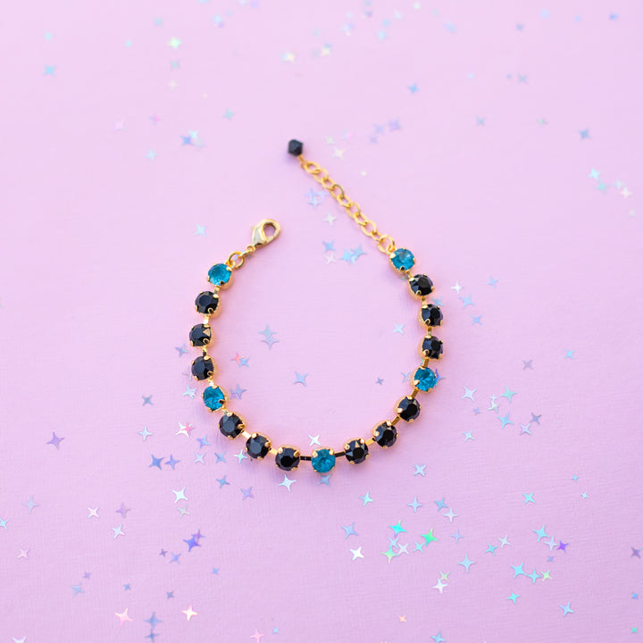 6mm Crystal Bracelet: Jet and Peacock Twinkle  - Choose setting Color and Length