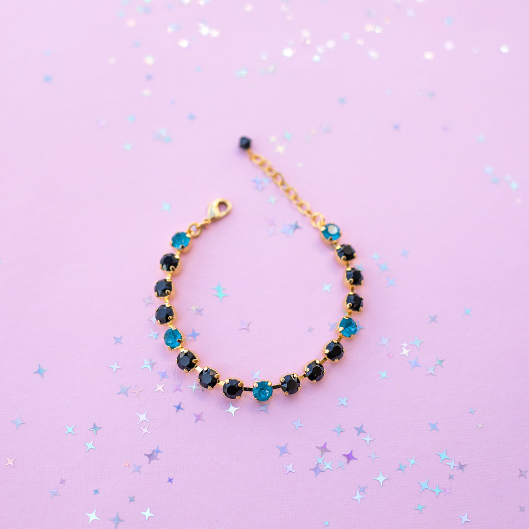 6mm Crystal Bracelet: Jet and Peacock Twinkle  - Choose setting Color and Length